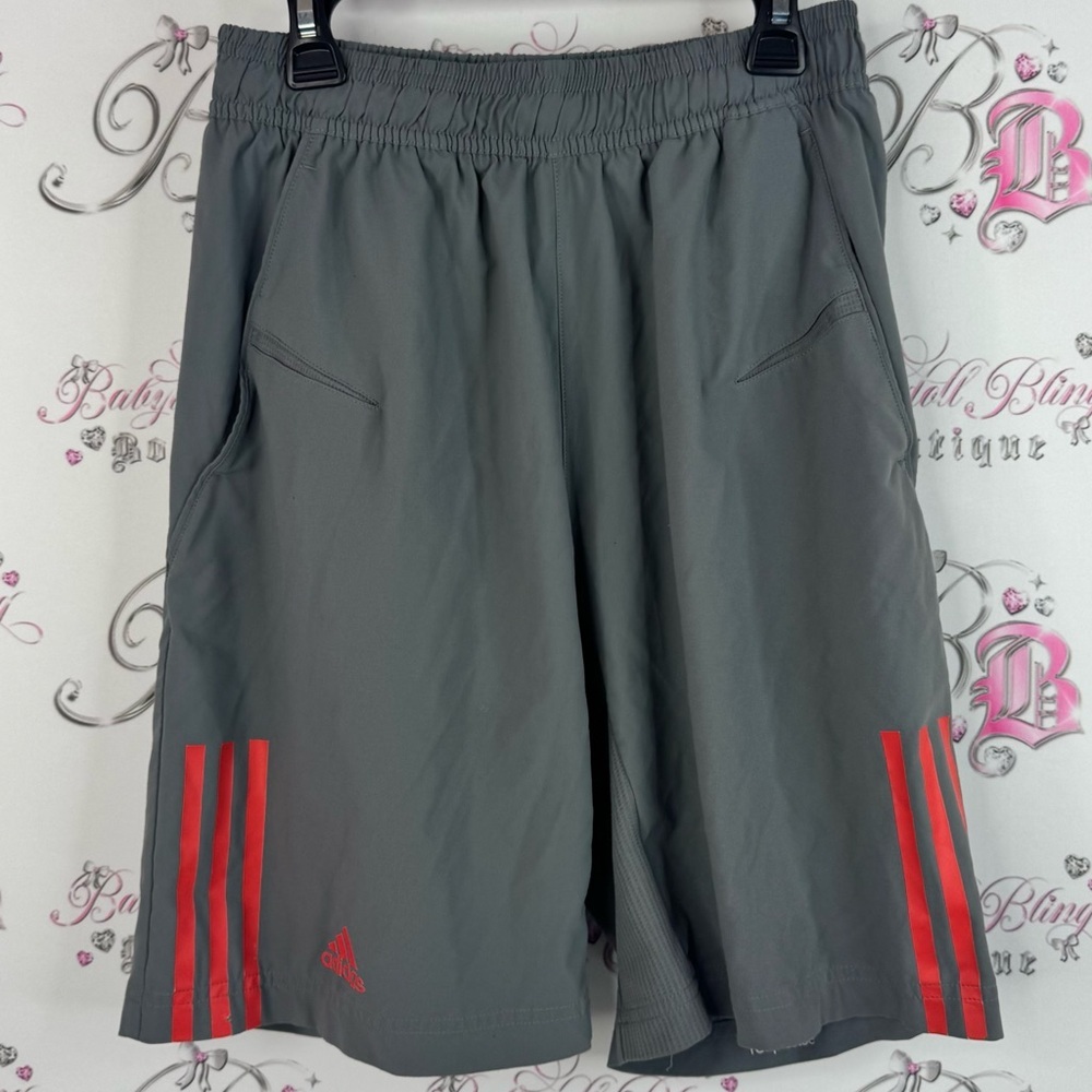 Adidas Men's Athletic Shorts in Gray neon orange Red Stripes climacool